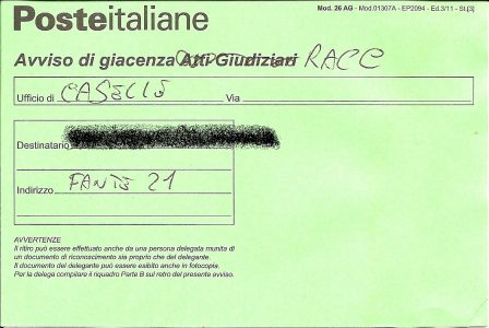Raccomandata indescritta codice 153