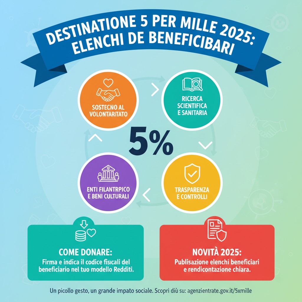 Destinazione 5 per Mille 2025: Elenchi dei Beneficiari Online